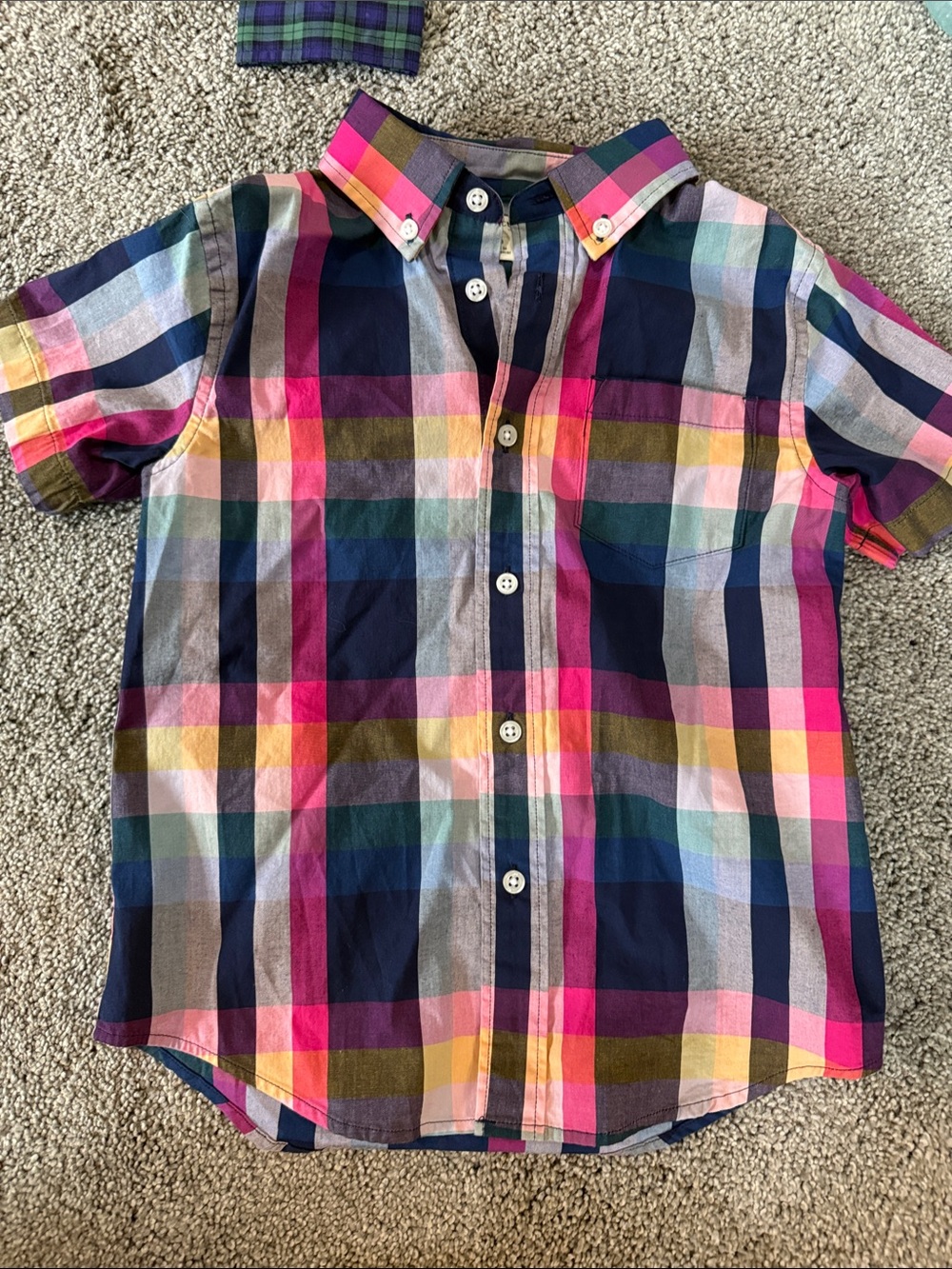 J. Crew Factory Boys Bright Multicolor Plaid Button-Down